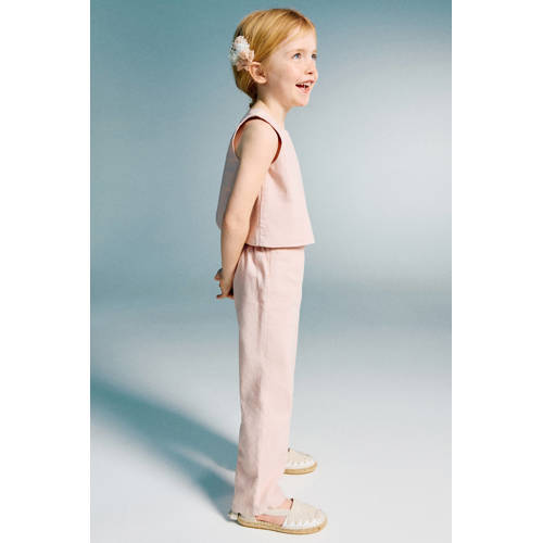Mango Kids linnen casual broek lichtroze Effen - maat 116 afbeelding