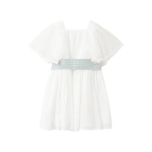 Mango Kids korte jurk wit Meisjes Viscose Vierkante hals Effen