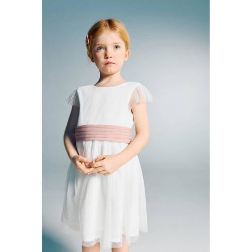 Mango Kids zomerjurk wit Meisjes Katoen Ronde hals Effen