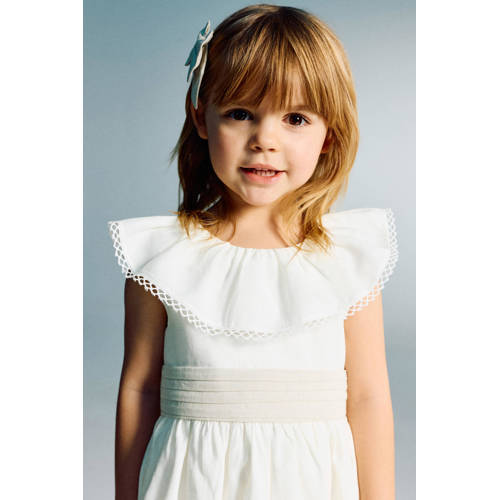 Mango Kids linnen zomerjurk wit Meisjes Katoenlinnen Ronde hals Effen