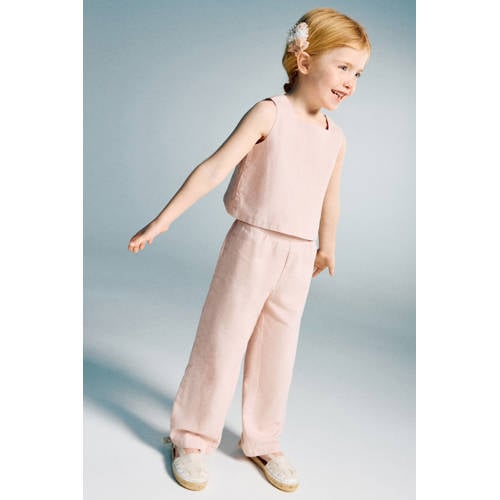 Mango Kids linnen mouwloze top lichtroze Meisjes Katoenlinnen Vierkante hals