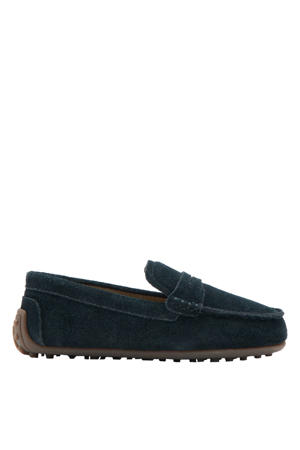 leren instappers blauw