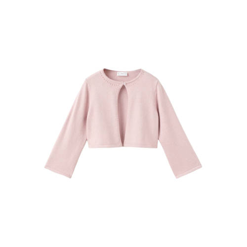 Mango Kids bolero lichtroze fijn gebreid Vest Meisjes Katoen Ronde hals