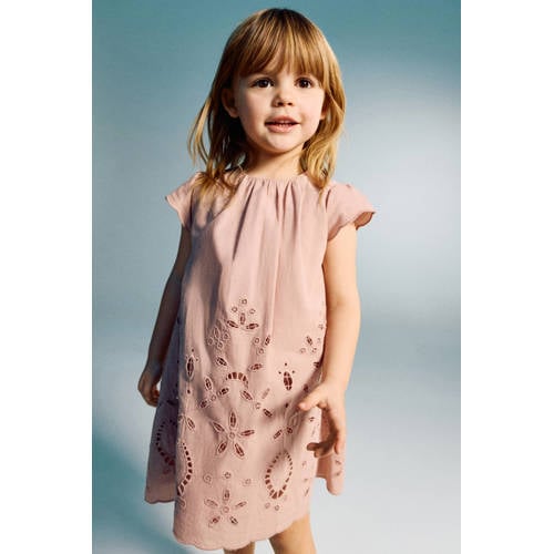 Mango Kids korte jurk roze Meisjes Katoen Ronde hals Effen