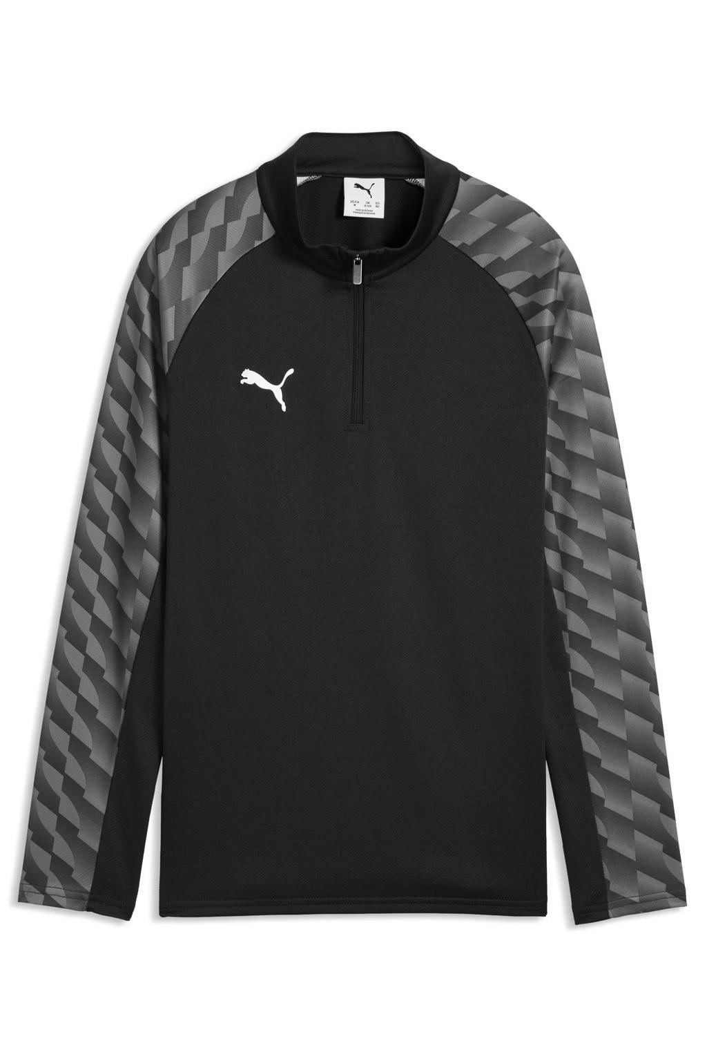 Zwarte jongens en meisjes Puma voetbalshirt mouwen van polyester met lange mouwen en opstaande kraag