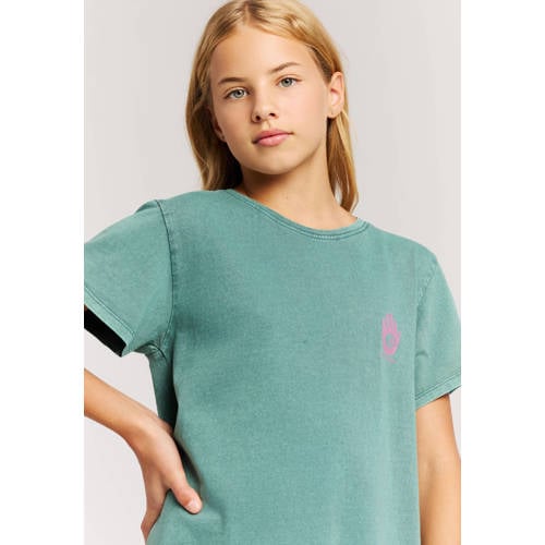 Protest T-shirtjurk met backprint groen Meisjes Katoen Klassieke kraag - maat 140 afbeelding