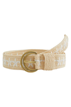 riem met borduursels beige/wit