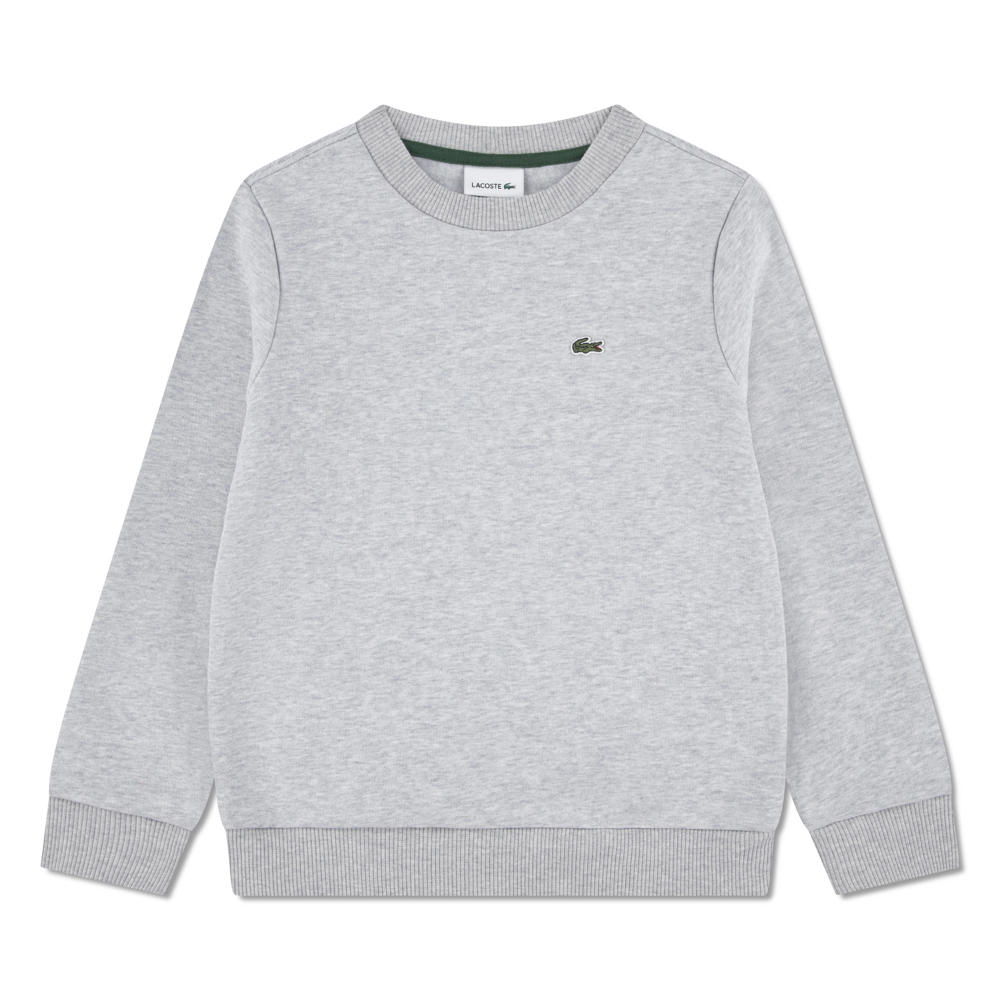 Grijze jongens Lacoste sweater van katoen met effen, lange mouwen en geribde boorden