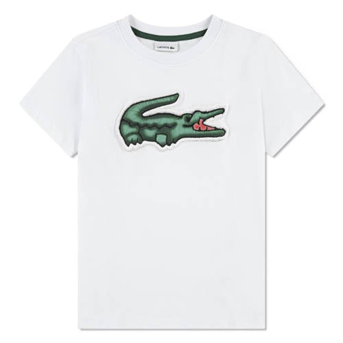 Lacoste T-shirt wit Jongens Katoen Ronde hals Logo - maat 164 afbeelding