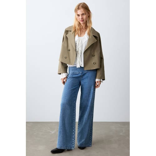MANGO TEEN low waist wide leg jeans medium blue denim Blauw Effen - maat 32 afbeelding