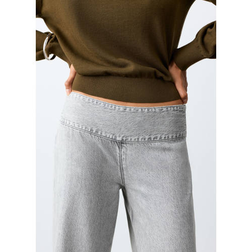 MANGO TEEN low waist wide leg jeans grey denim Grijs Effen