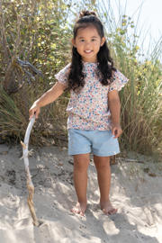 thumbnail: Little Dutch denim regular waist gebloemde short blauw