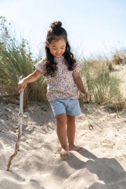 thumbnail: Little Dutch denim regular waist gebloemde short blauw