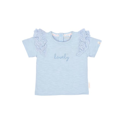 Little Dutch T-shirt lichtblauw broderie Meisjes Katoen Ronde hals Tekst - maat 80 afbeelding