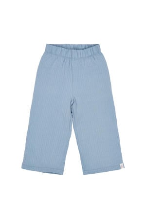 wide leg regular waist casual broek blauw met textuur