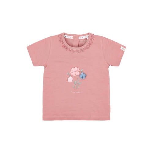 Little Dutch gebloemde T-shirt roze Meisjes Stretchkatoen Ronde hals Bloemen - maat 104 afbeelding