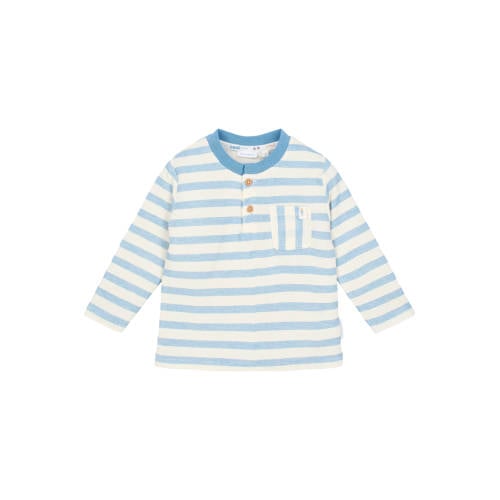 Little Dutch gestreepte longsleeve lichtblauw Jongens Katoen Henleykraag - maat 92 afbeelding