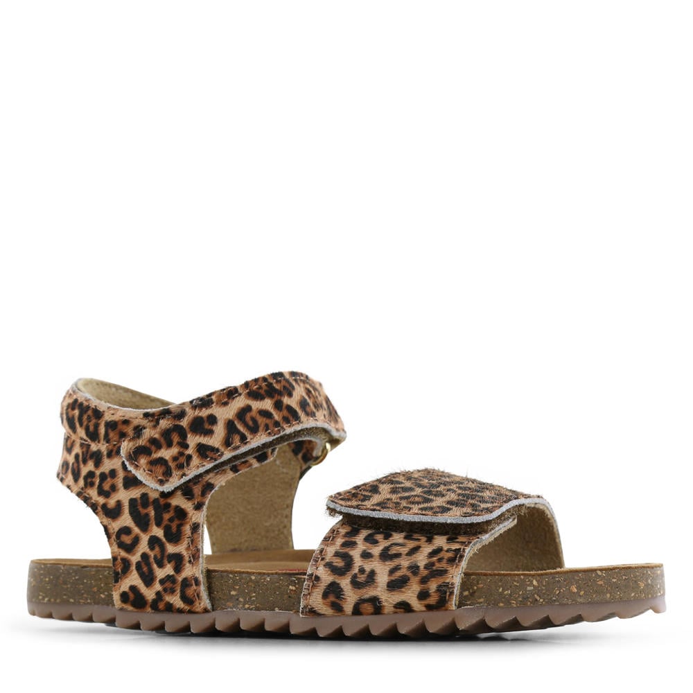 Bruine meisjes Shoesme leren sandalen met klittenband en panterprint