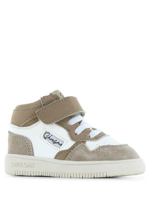 leren sneakers taupe/wit