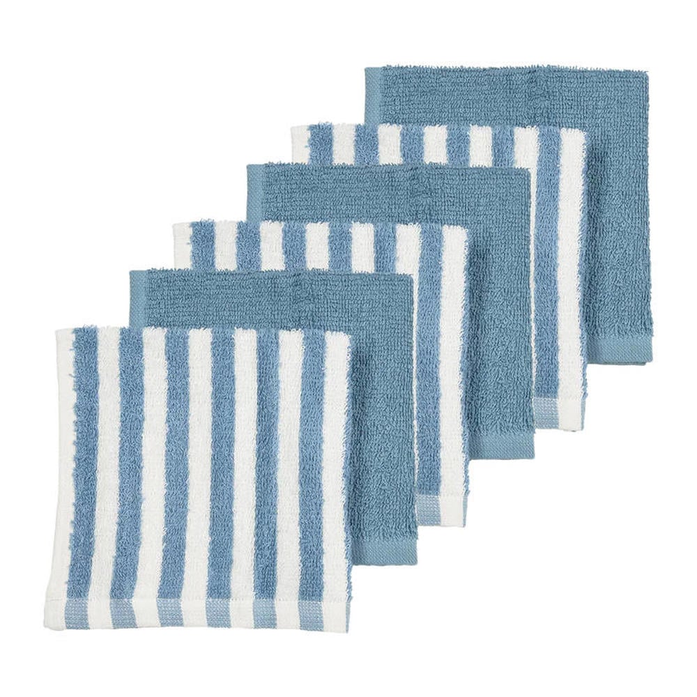Meyco Fat Stripe Monddoekjes - Jacquard Badstof - Jeans Blue - 30x30cm - 6-pack