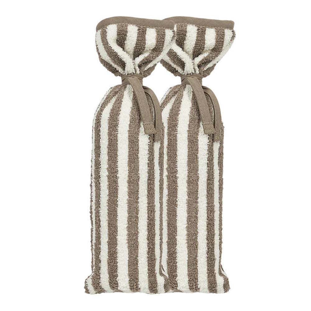 Meyco Fat Stripe kruikenzak - jacquard badstof - taupe - 2-pack
