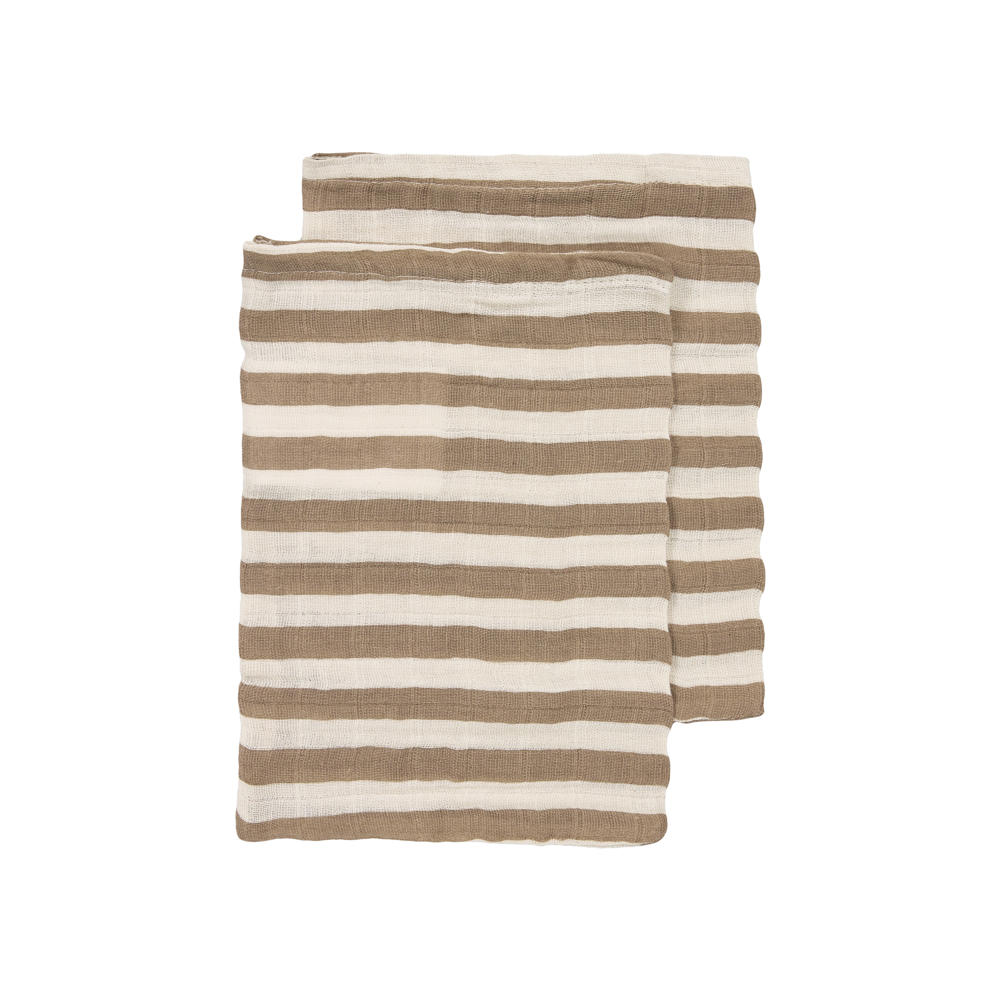 Meyco hydrofiel pre-washed washandje Fat Stripe Taupe/wit (set van 2)