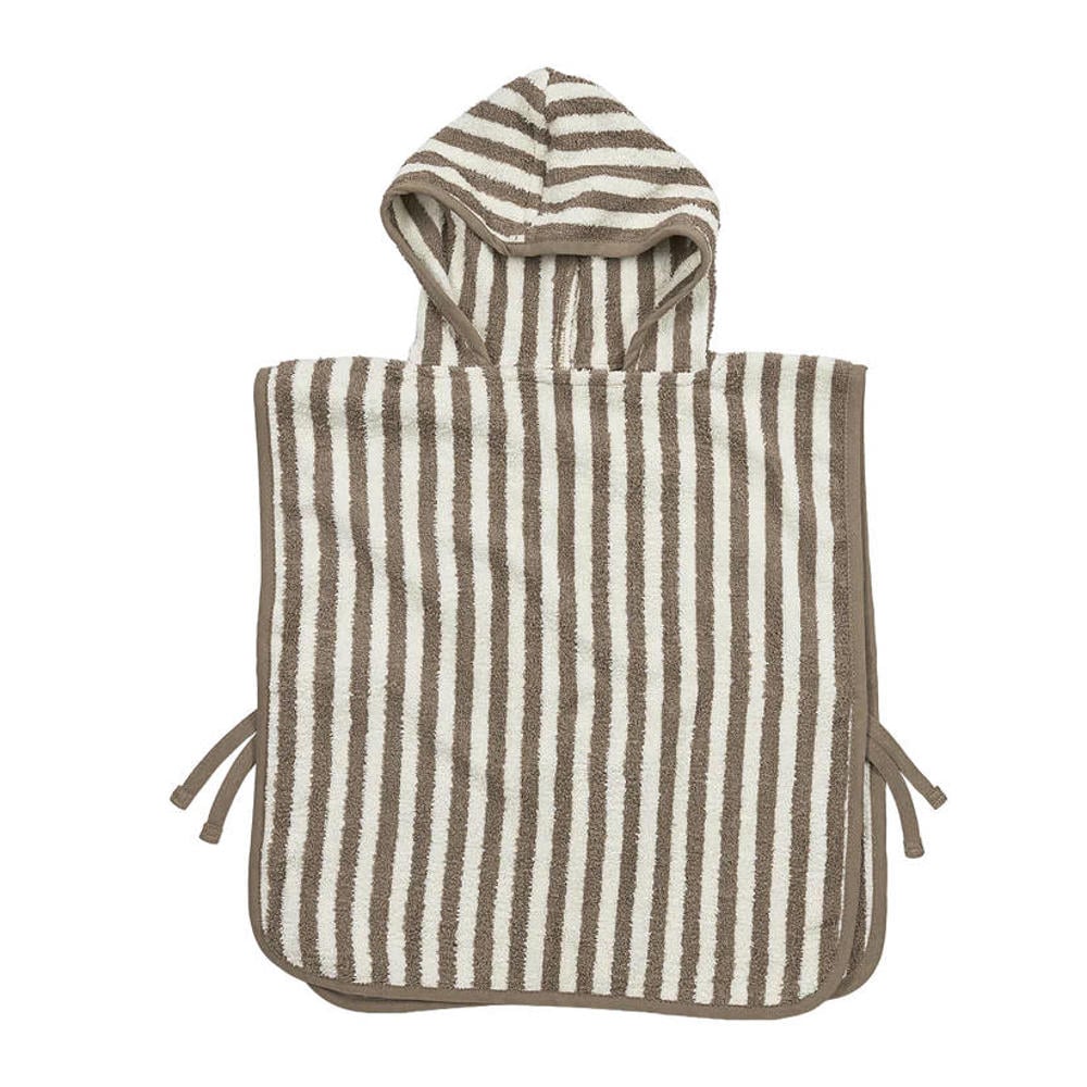 Meyco Fat Stripe Badponcho - Jacquard Badstof - Taupe - 1-3 jaar