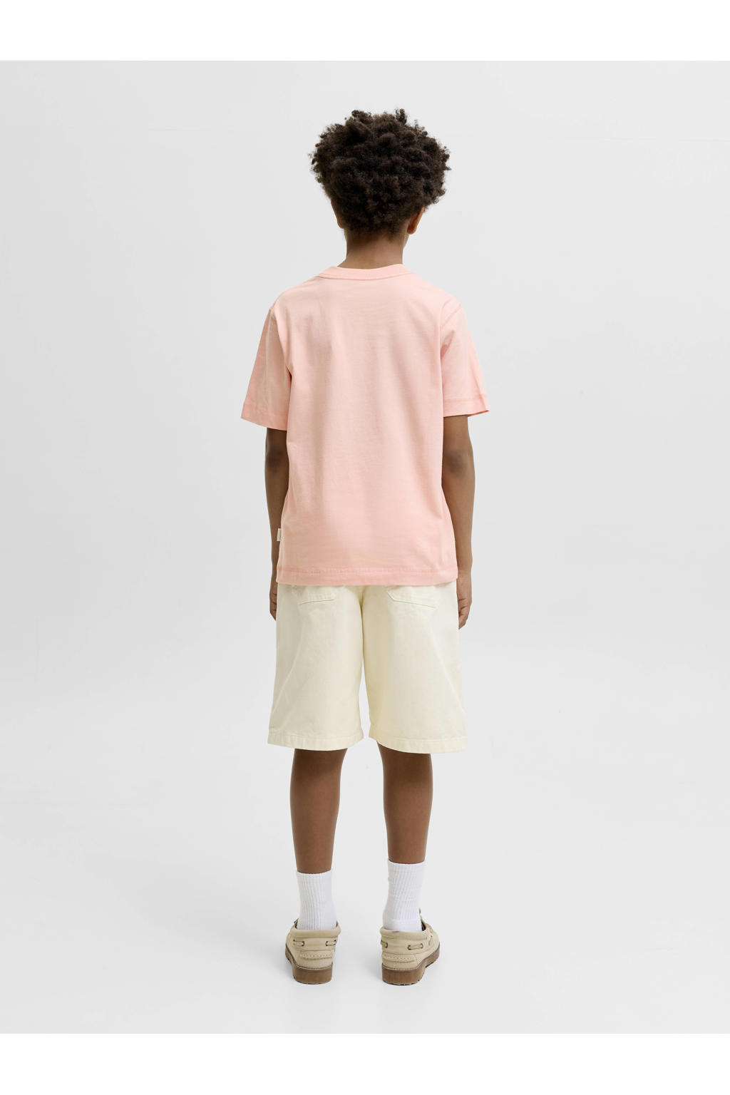 Oranje jongens JACK & JONES JUNIOR T-shirt van katoen met printopdruk, korte mouwen en ronde hals