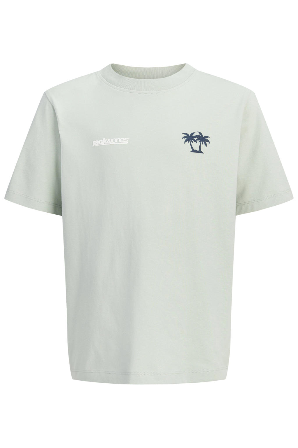 Grijsgroene jongens JACK & JONES JUNIOR T-shirt groen van katoen met backprint en korte mouwen