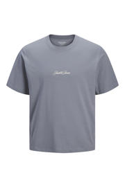 thumbnail: Grijsblauwe jongens JACK & JONES JUNIOR T-shirt blauw van katoen met backprint, korte mouwen en ronde hals