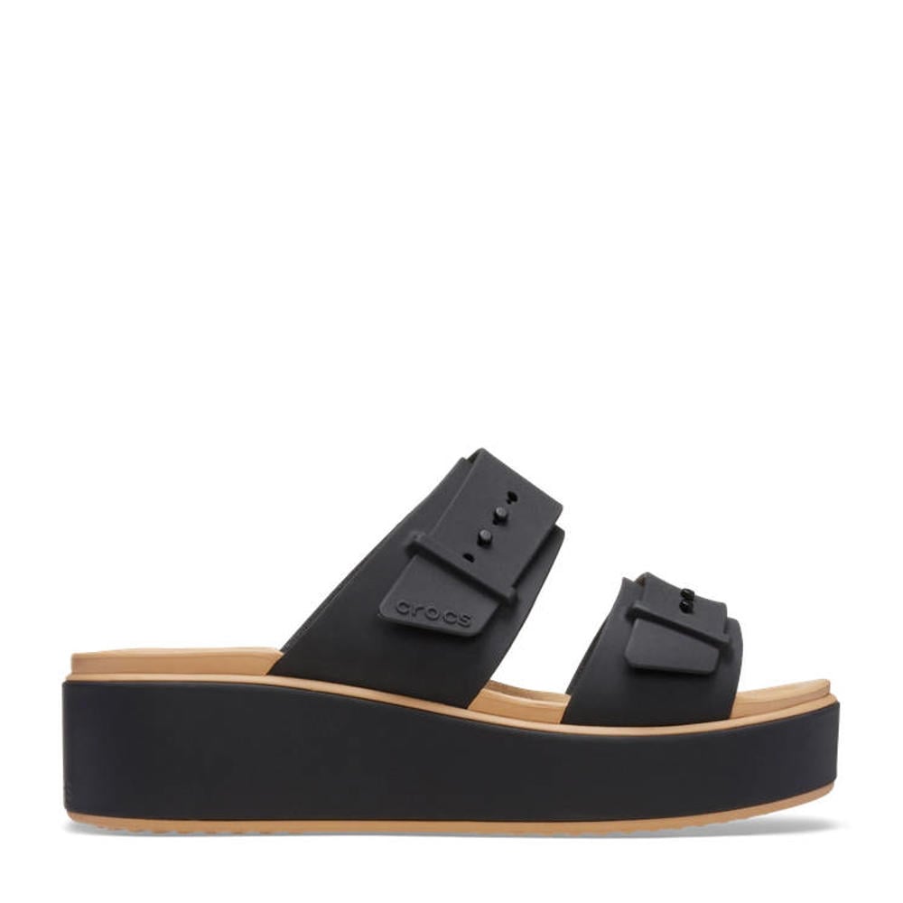 Zwarte dames Crocs slippers met plateauzool en sleehak - met gesp