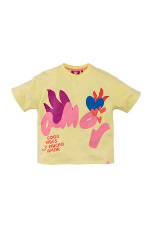 T-shirt Alisha lichtgeel/roze/paars
