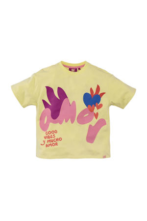 T-shirt Alisha lichtgeel/roze/paars