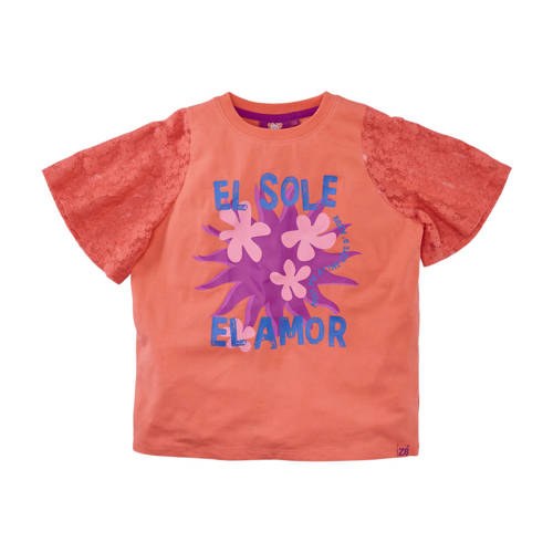 Z8 kids T-shirt Davina koraalrood Meisjes Stretchkatoen Ronde hals Bloemen - maat 152/158 afbeelding