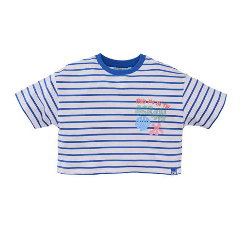 Z8 kids cropped T-shirt Mint blauw/wit Meisjes Stretchkatoen Ronde hals - maat 128/134 afbeelding