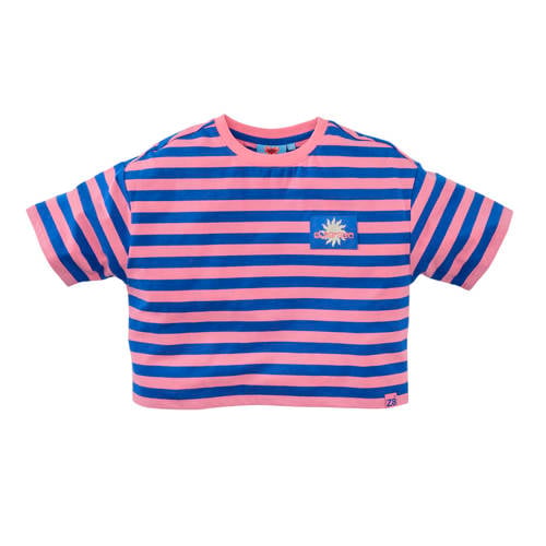 Z8 kids cropped T-shirt Marijn lichtroze/blauw Meisjes Stretchkatoen Ronde hals - maat 116/122 afbeelding