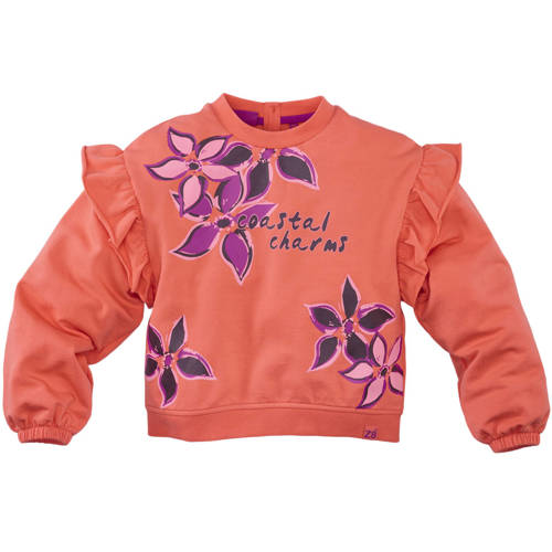 Z8 kids sweater Zumra met ruches koraal/violet Rood Meisjes Stretchkatoen Ronde hals - maat 116/122 afbeelding