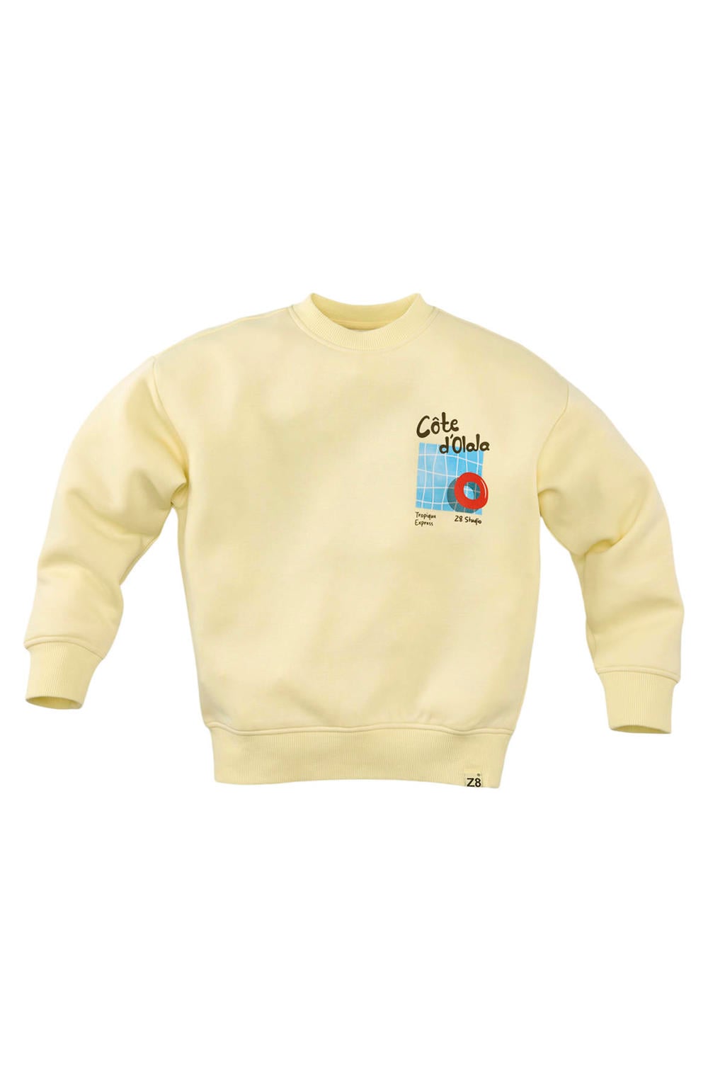 Lichtgele jongens Z8 kids sweater Xavi van stretchkatoen met backprint, lange mouwen, ronde hals en geribde boorden