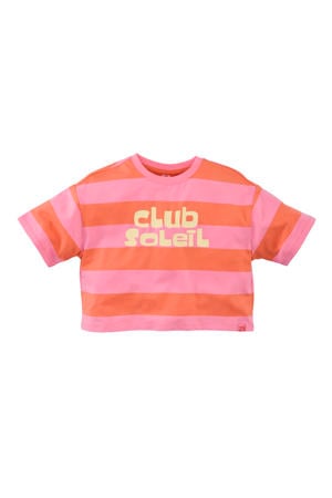 cropped T-shirt Elien oranje/lichtroze/lichtgeel