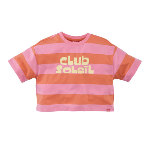 Z8 kids cropped T-shirt Elien oranje/lichtroze/lichtgeel Meisjes Stretchkatoen Ronde hals - maat 104/110 afbeelding