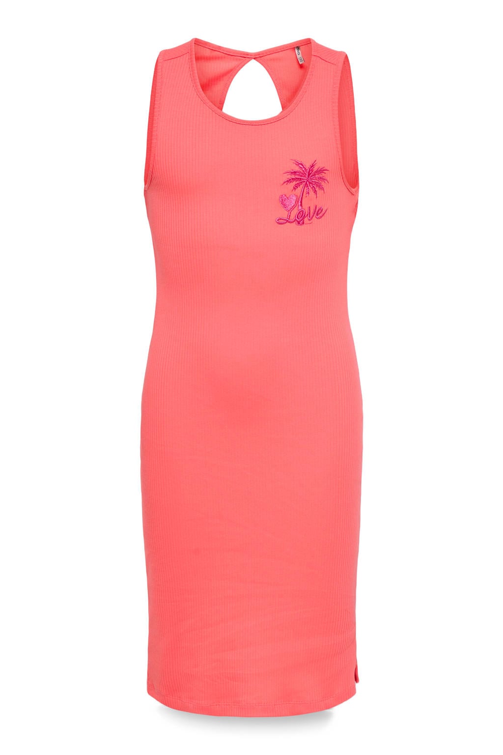 Roze meisjes KIDS ONLY GIRL zomerjurk van stretchkatoen met effen, ronde hals en borduursels