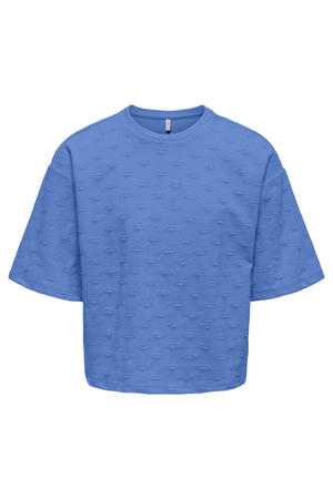 sweater met hartjes met textuur blauw