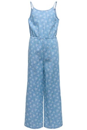 jumpsuit medium blue denim met hartjes