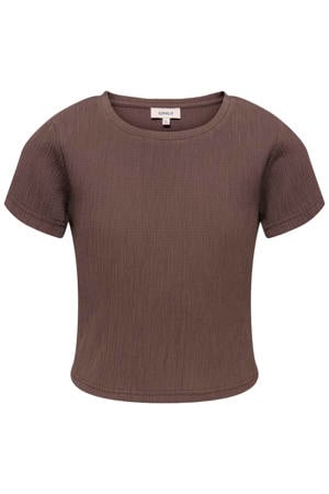 T-shirt met textuur donkerbruin