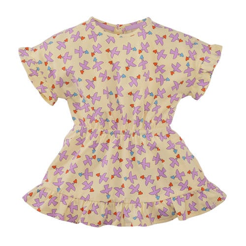 Z8 mini jurk Leya lichtgeel/lila Meisjes Stretchkatoen Ronde hals All over print - maat 110 afbeelding