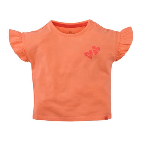 Z8 mini T-shirt Joy lichtoranje Meisjes Stretchkatoen Ronde hals Hartjes - maat 86 afbeelding