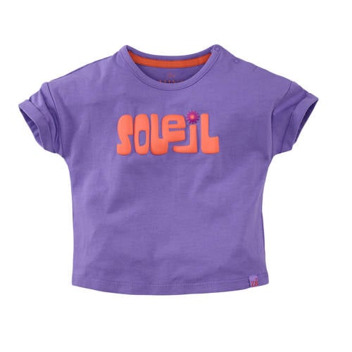 Z8 mini T-shirt Maroua paars/oranje Meisjes Stretchkatoen Ronde hals Tekst - maat 86 afbeelding