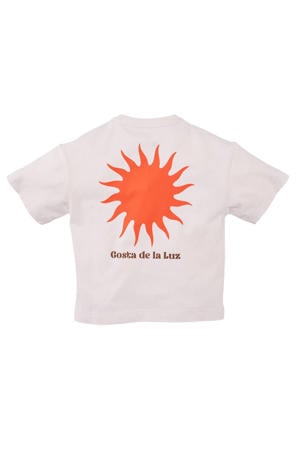 T-shirt Elias met backprint offwhite/oranje
