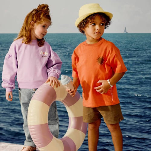 Z8 mini T-shirt Elias met backprint oranje Jongens Stretchkatoen Ronde hals