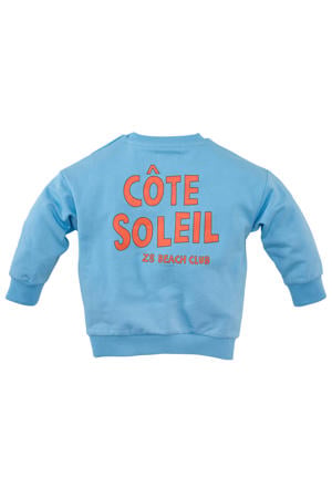 sweater Gies met backprint blauw/oranje